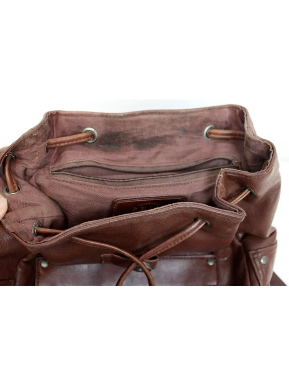 Relic Brown Leather Mini Backpack Drawstring Adjustable Straps Lined Flap Pocke